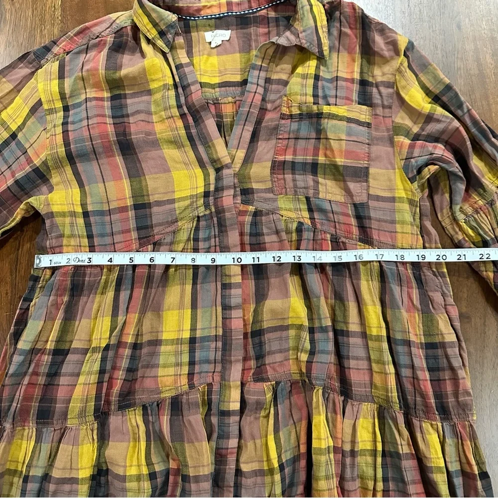 Anthropologie Pilcro Long-Sleeve Tiered High-Low Dress Fall Plaid Collar Boho M - Picture 9 of 9